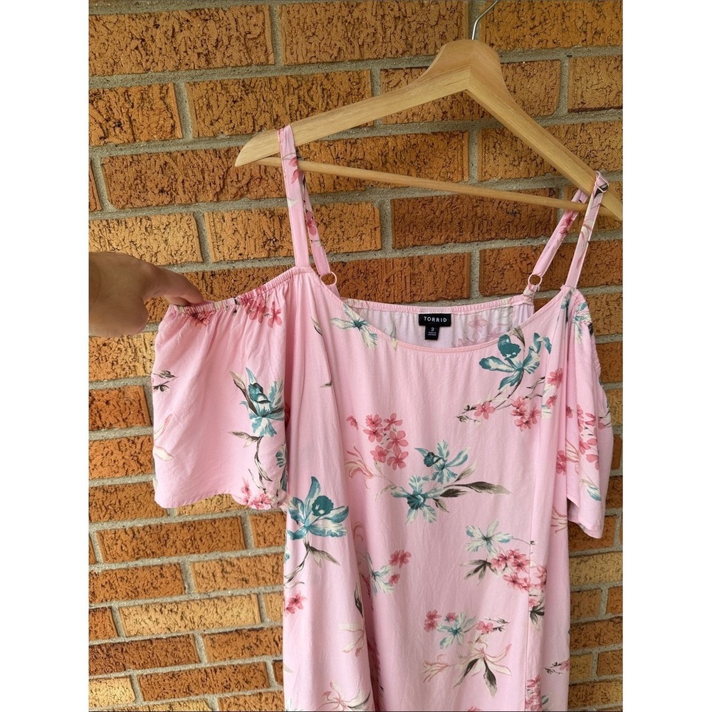Torrid Pink Cold Shoulder With Pockets! Pink Spaghetti Strap Short Dress Floral - Picture 3 of 5